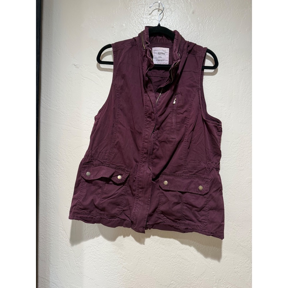 Sonoma Goods For Life Womens XXL Burgundy Utility Vest Cotton Blend Zip Up Plum